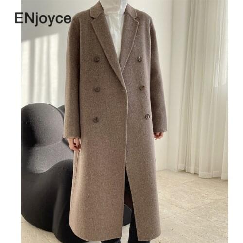 Woman Winter Double-Sided Wool Long Overcoat Retro Coffee Woolen Cashmere Trench Coat Elegant Chic Korean Style Women Clothing