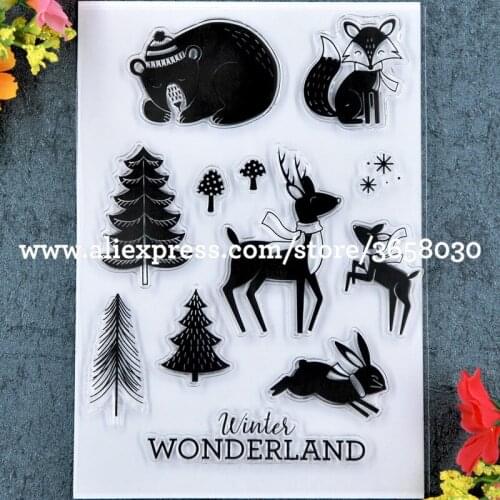 Winter WONDERLAND Deer Tree Bear Scrapbook DIY photo cards rubber stamp clear stamp transparent stamp 10x15cm 8101634