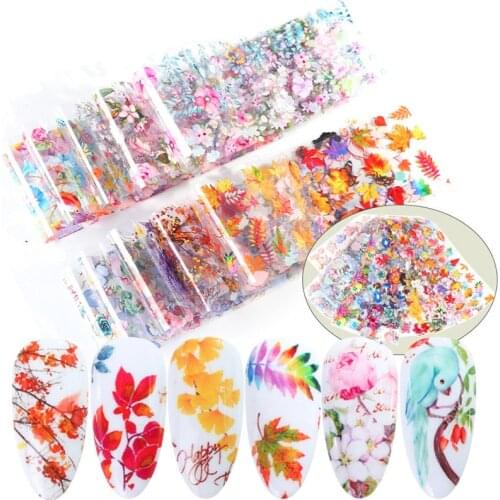 10Pcs Maple Leaf nails stickers Golden Flowers Stickers for nails Foil Decal Sliders for nails 3d flower nail art Manicure 2021