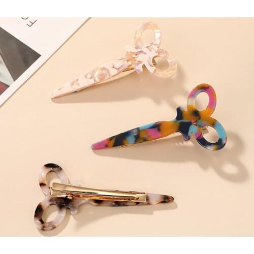 2021 1Pcs Scissors Shape Frog Clip Acetate Resin Colorful Bangs Hairpin for Women Girls Hair Accessories Hair Style Make