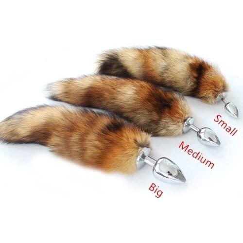 35cm long Fox Tail Anal Plug Metal Butt Plug Anal Sex Toy 7.5cm 8.5cm 9.5cm plug for choice