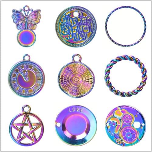 5pcs DIY Round Charm Pentagram Butterfly Pendant Charms For Jewelry Making Supplies Clock Handmade Anklets Accessories Women Men