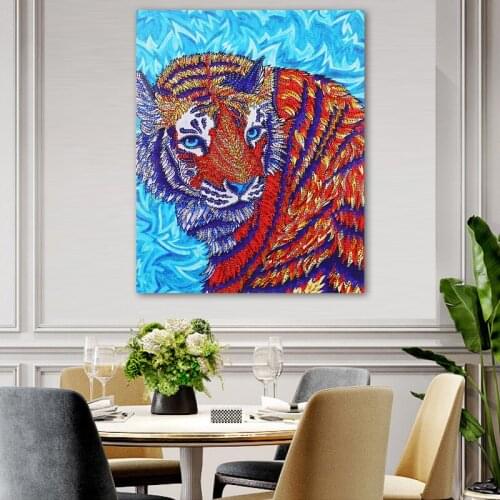 5D Special Shaped Diamond Painting Tiger Picture DIY Partial Drilled Rhinestone Diamond Embroidery Cross Stitch Kits Home Decor