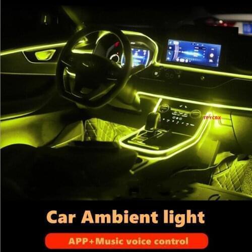 Car Atmosphere Lights EL Neon Wire Strip Light RGB Multiple Modes RGB Sound Control Auto Interior Decorative Ambient Neon Lamp