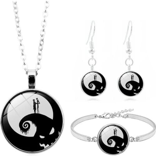 Punk Time Gemstone Necklace Pendant Bracelet Earring jewelry Set Sweater Chain Fashion Accessories Jewelry Halloween Gifts