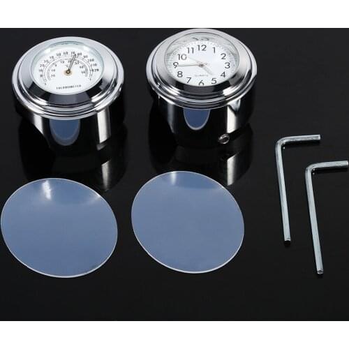 7/8" 1" Motorcycle Handlebar Mount Watch Dial Clock & Thermometer Temp White