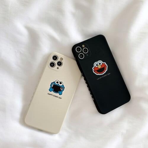 Side Sesame Street cute cartoon phone case for iPhone 11 Pro Max X Xs XR Max 12 Pro Max 12 Mini liquid silicone with flocking