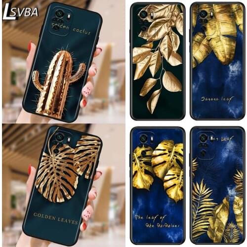 Golden Cactus Banana Leaf for Xiaomi Redmi Note 10 10S 9 9T 9S 9Pro Max 8T 8Pro 8 7 6 5 Pro 5A 4X 4 Soft Black Phone Case