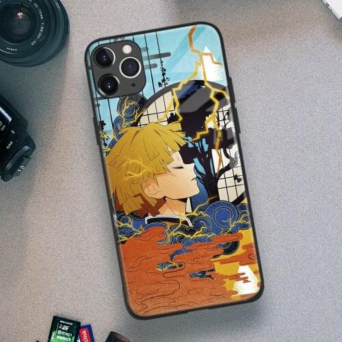 Zenitsu Agatsuma Kimetsu No Yaiba Anime Soft TPU Glass Phone Case for IPhone SE 6s 7 8 Plus X Xr Xs 11 12 Mini Pro Max Samsung