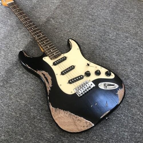 Black used electric guitar, yellow guard, black pickup, real photos, free shipping, wholesale and retail