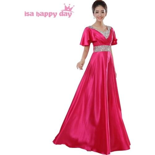 Adult fuschia bridesmaids cheap a line satin long red royal blue bridesmaid dresses under 50,with cap sleeves store H1382