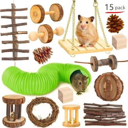House for hamster lnteractive toys for guinea pigs game swing hamster Molar wooden product set octagonal maze wheel bridge toy