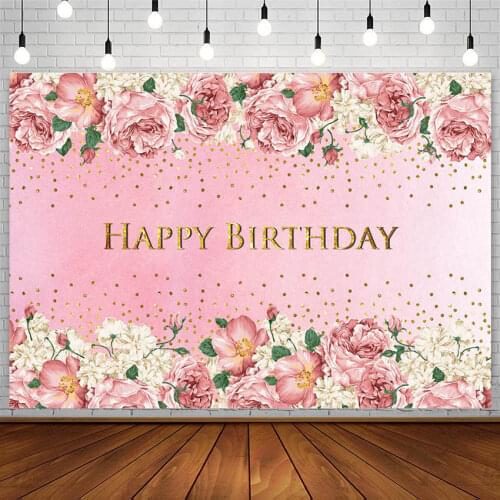 Avezano Happy Birthday Backdrop Floral Pink Flower Photography Background Studio Props Decoration Girl Photocall Photo Photozone