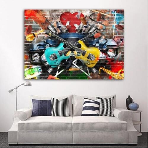 Graffiti Street Wall Art Guitar Music Art Canvas Painting Classic Prints For Living Room Modern Abstract Art Painting