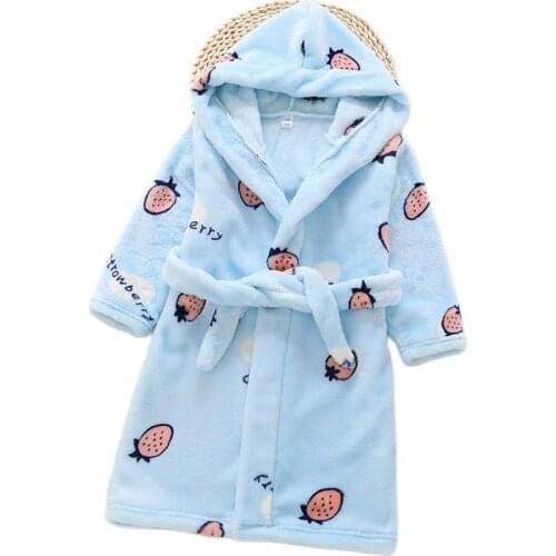 Winter Toddler Kids Hooded Towel Bathrobe Children Cartoon Warm Flannel Nightgown Baby Boys Girls Fleece Sleepwear Sleeping Robe