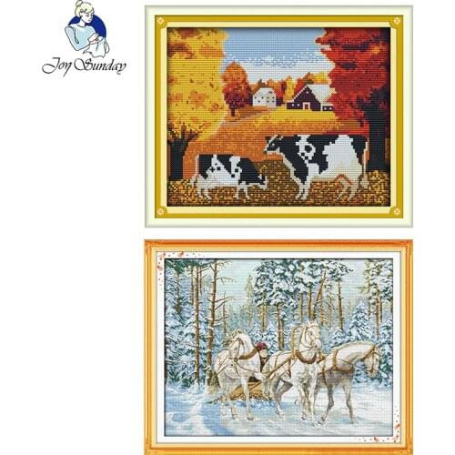 Joy Sunday cross stitch kits DIY Season Series 14CT patterns printed fabric DMC counted Chinese embroidery needlework for decora