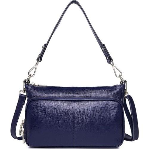 Classic Genuine Leather Handbag Women Top Grain Cow Leather Should bags Female New fashion Womens Bag Black Red Gray Dark Blue