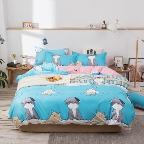 Cartoon Cat Bedding Set, Duvet Cover Pillowcase 3pcs 220x240，Child Quilt Covers Double Queen King Size Bed Sets Bedclothes