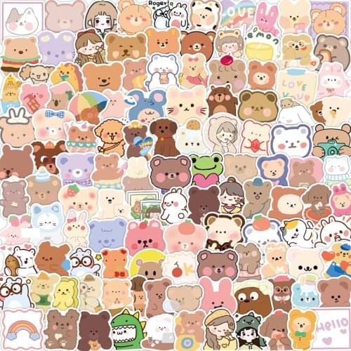 Korean Ins Bear Stickers Cute Cartoon Stationery Water Cup Notebook Luggage Laptop Guitar Motorcycle Waterproof graffiti sticker