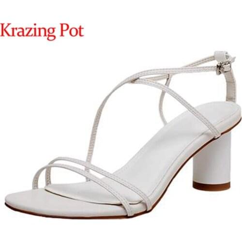 Krazing pot round toe med heels round heels simple style high street fashion energy maiden buckle straps mules sandals women L33