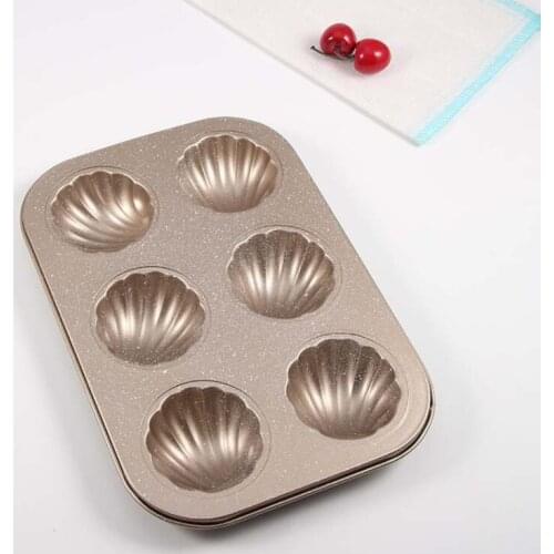 Creative 6-hole Even Cup Non-stick Cake Mold Golden Sprinkled Shells Mini DIY Muffin Mold Non-stick Bakeware Mould Wholesale