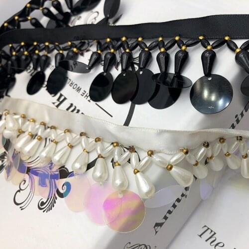 Fringed sequins pearl lace tim DIY fashion clothing accessories lace ribbon Paillette Lace Beaded Pearl Braid Applique