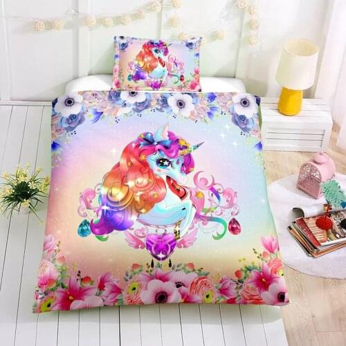 KTLRR Unicorn Series Duvet Cover Sets,Colorful Flowers Rainbow Unicorn Duvet Cover with Pillowcases , Bedroom Decor Bedding Sets