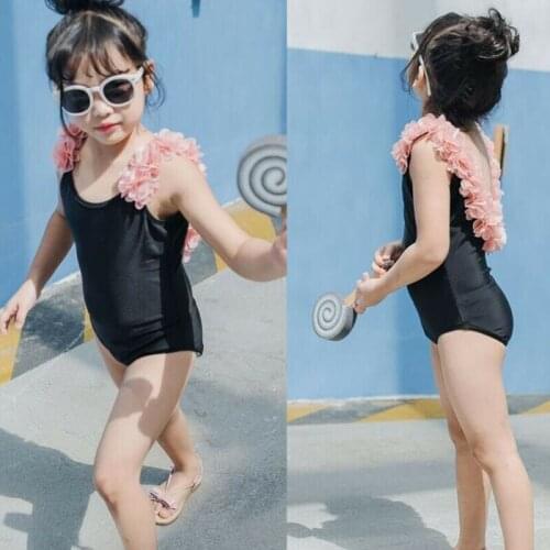 2020 Infant Child Kids strap swimsuit Baby Girls 3D Floral Swimwear black white Beachwear Swimsuits Backless One Piece Outfit