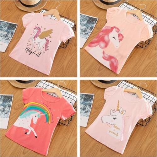 3-8Years Summer Boys Girls Tops Cute Kids T shirt Baby Girl Clothes T-shirts Unicorn Cartoon Print Children Short Sleeve