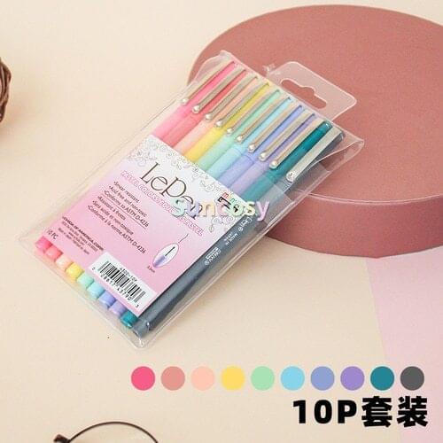 Marvy Uchida Le pens 10 Piece Set Writing Pen, Pastel Colors, 0.3mm Fine Point Pens, for Illustration, Animation