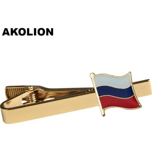 Russia Country Flag Metal Tie Clip Clamp Gold Tie Pin For Wedding Business KS-0054