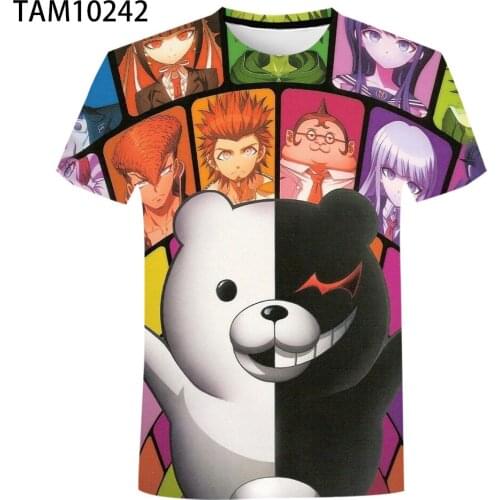 Cute anime Monokuma3D Printing Boy And Girl Personality Trend Breathable Sweat-Absorbent Childrens T-Shirt Round Neck Clothing
