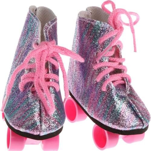 Fashion Lace Up Rainbow Roller Skates Shoes for 18inch AG American Doll Doll