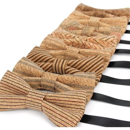 2020 Brand New Mens Vintage Fashion Striped Plaid Cork Wooden Bow Tie For Man Luxury Elegant Wedding Shirts Bowtie Butterfly