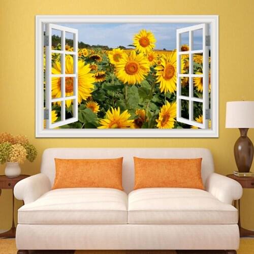 Wall decor living room decoration kitchen fake Window Stickers Sunflower Snowscape 3D window view wall poster wall art