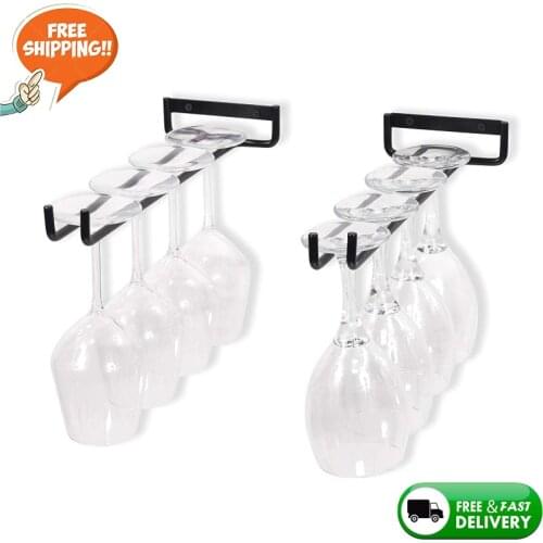 2021 New 2pcs/4pcs Iron Wall Mount Wine Glass Hanging Holder Goblet Stemware Storage Organizer Rack