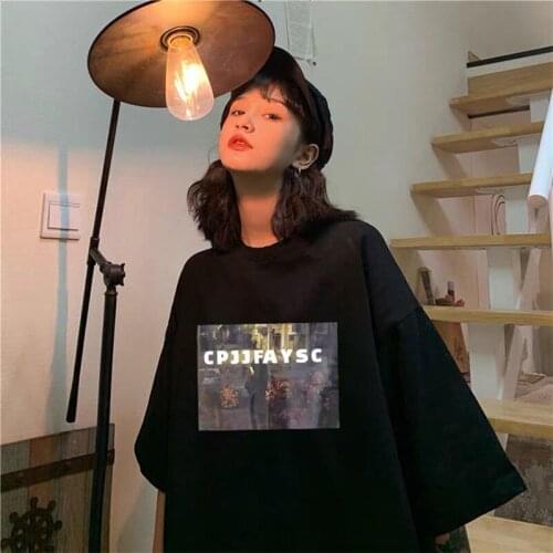 2021 Summer New Style Cotton Plus Size Shirt T-shirt Female Student Korean Version Loose High Street Short-sleeved Female