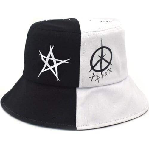 2021 New Unisex Harajuku Panama Bucket Hats Outdoor Black White Patchwork Hip Hop Caps Summer Fisherman Hats Women Bone Feminino
