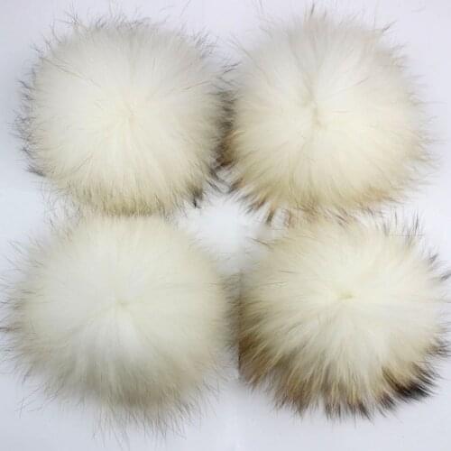15cm Ivory Beige color Pom Pom with Snap Buttons Off white Pompoms For Crochet Knitted Hats Caps Fluffy Winter pompon Beanies