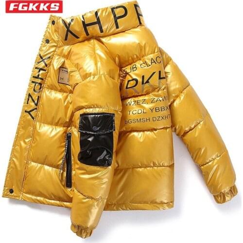 FGKKS Men Thick Down Cotton Jacket Winter 2021 Plus Size Bright Color Solid Color Stand-up Collar Down Jacket Fashion Coat