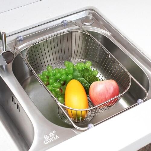 Adjustable 304 Stainless Steel Kitchen Sink Drain Basket Dish Drying Rack Plate Drainer Shelf Tableware Dry Holder Organizer