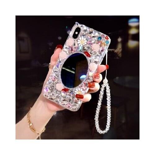Luxury glitter Rhinestone Make up Mirror Case For iPhone 12 11 Pro MAX XR XS MAX 7 8 Plus 6 6S Plus Handmade Diamond Phone Coque