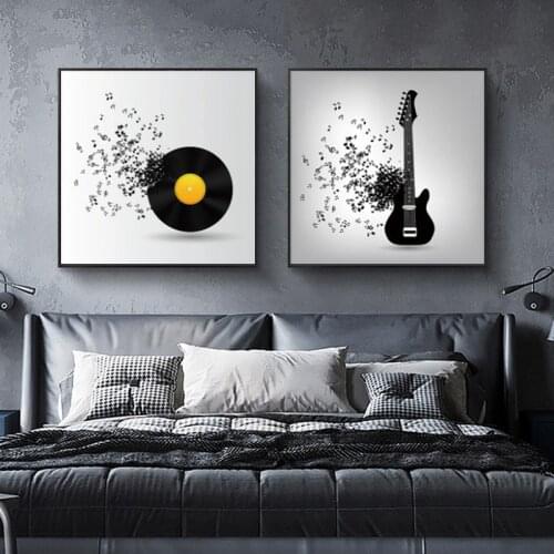 Modern Vinyl Records Wall Art Canvas Painting Black and White Music Posters and Prints Wall Pictures for Living Room Home Decor