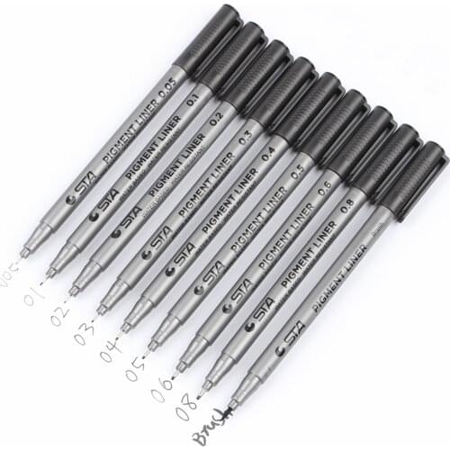 STA 9pcs fine Pigment Liner Pen Water Based ink Needle Drawing pen Professional Marker Hook line Pen Design Sketch Art supplies