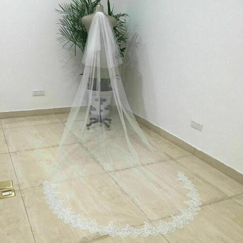 Can cover face White Ivory Cathedral welon Wedding Veils Long Lace Edge Bridal Veil with Comb Wedding Accessories