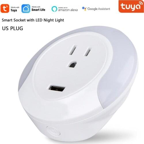 Tuya Smart Life Smart WiFi Socket With LED Night Light US Plug Smart Plug Remote Control Voice Control for Alexa Google Home