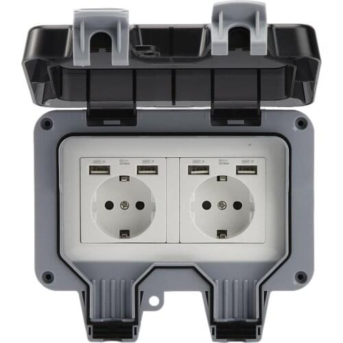 IP66 Waterproof Socket Outdoor High-performance EU Standard Electrical Outlet 220V-250V 16A Single/ Double Socket Charging Port