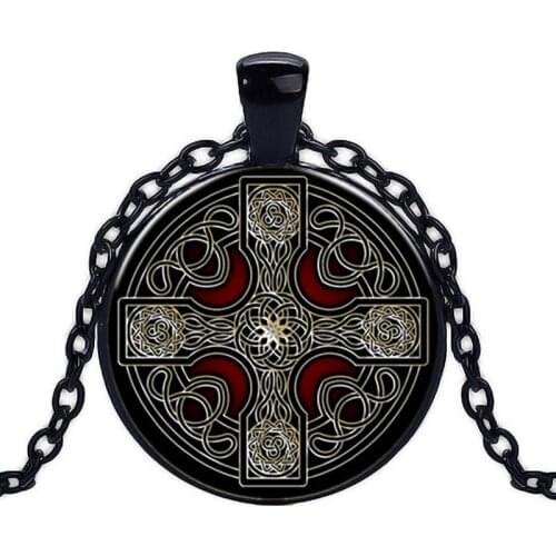 Wicca Celtic Cross Photo Cabochon Glass Chain Necklace,Charm Creative Women Pendants Fashion Jewelry Accessory,Friend Gifts