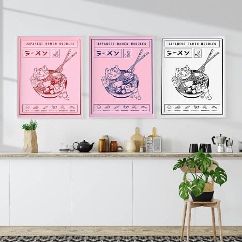 Japanese Ramen Cartoon Cat Animals Canvas Art Painting Kitchen Decoration Wall Picture Noodles Food Posters and Prints for Kids