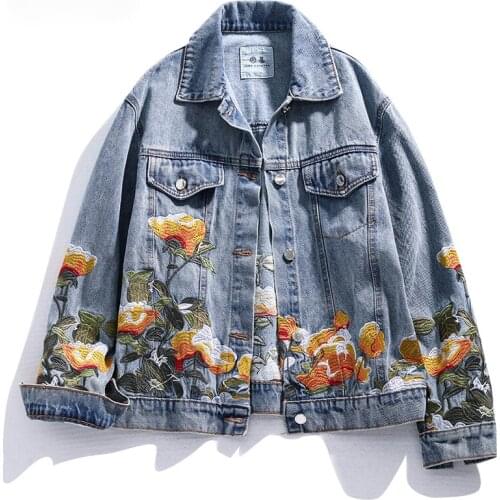 Spring Autumn Embroidered Flower Jeans Jacket Women Loose Short Coat Denim Basic Jacket Vintage Casual Outerwear Femme 2021 New